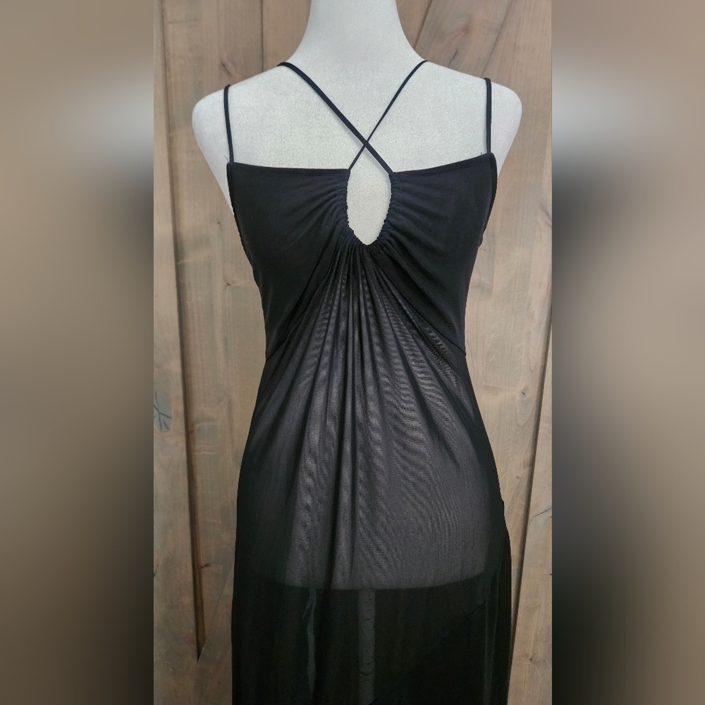 ZARA Tulle Mesh Asymmetrical Slip Dress In Black. Size Medium - Picture 9 of 16